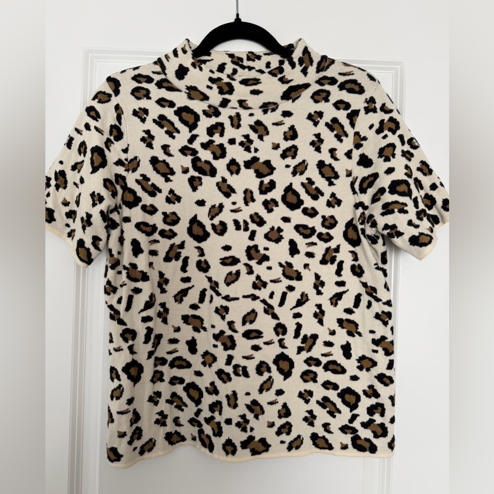 Women’s Anthropologie - Fielel Flower Leopard Print Knit Cream and Brown Top - L